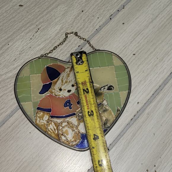 Vtg Heart-Shaped Stained Glass Bear & Bunny Sun Catcher Boho Kidcore - Picture 4 of 6